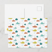 Cute Submarine Nautical Deep Sea Fish Pattern Postkarte (Vorne/Hinten)