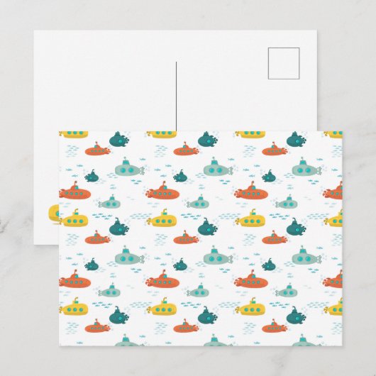 Cute Submarine Nautical Deep Sea Fish Pattern Postkarte (Vorne/Hinten)