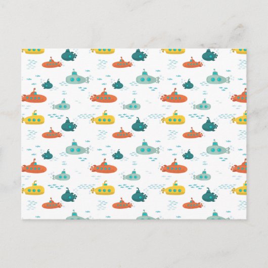 Cute Submarine Nautical Deep Sea Fish Pattern Postkarte (Vorderseite)