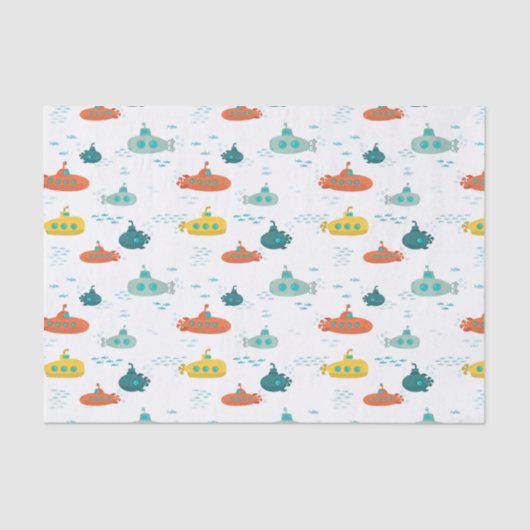 Cute Submarine Nautical Deep Sea Fish Pattern Seidenpapier (Vorderseite)