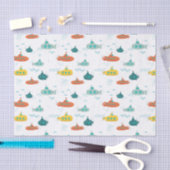Cute Submarine Nautical Deep Sea Fish Pattern Seidenpapier (Handwerk)