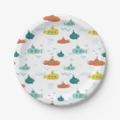 Cute Submarine Nautical Sea Fish Kids Birthday Pappteller (Vorderseite)