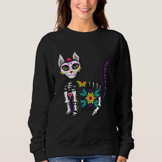 Cute Sugar Skull Mexican Cat Halloween Day Of The Sweatshirt (Vorderseite)
