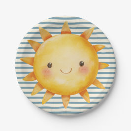Cute Sun Baby Shower Blue Stripes Watercolor Pappteller