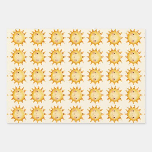 Cute Sun Bunny Flower Pattern Gift Wrap Geschenkpapier Set (Vorderseite)