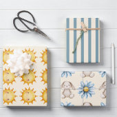 Cute Sun Bunny Flower Pattern Gift Wrap Geschenkpapier Set