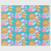 Cute Sun Moon and Cloud Pattern Wrapping Paper Geschenkpapier (Flach)