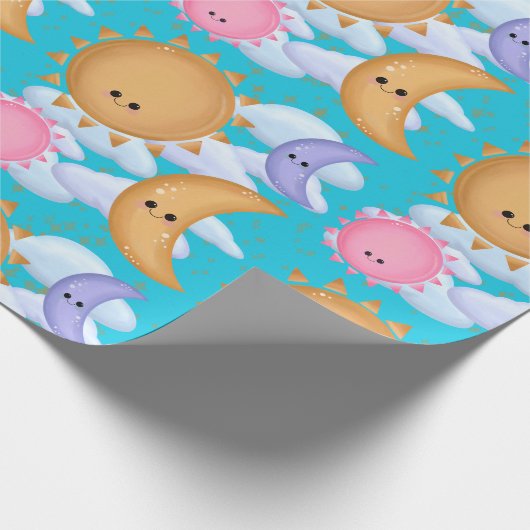 Cute Sun Moon and Cloud Pattern Wrapping Paper Geschenkpapier (Ecke)