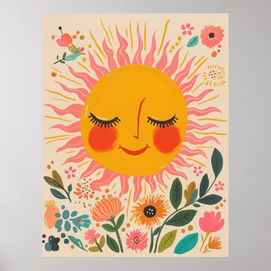 Cute Sun Sunny Day Boho Floral Illustration Poster (Vorne)