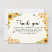 Cute Sunflower Bee Baby Shower Dankeskarte (Vorderseite)