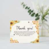 Cute Sunflower Bee Baby Shower Dankeskarte (Stehend Vorderseite)