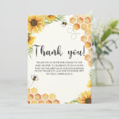 Cute Sunflower Bee Baby Shower Dankeskarte (Stehend Vorderseite)