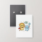 Cute Superhero Lion and Elephant Friends Cartoon Button (Vorderseite/Rückseite)