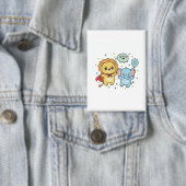 Cute Superhero Lion and Elephant Friends Cartoon Button (Insitu)