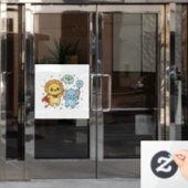 Cute Superhero Lion and Elephant Friends Cartoon Fensteraufkleber (Büro Tür)
