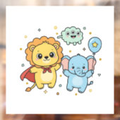 Cute Superhero Lion and Elephant Friends Cartoon Fensteraufkleber (Blatt 2)