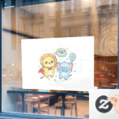 Cute Superhero Lion and Elephant Friends Cartoon Fensteraufkleber (Café-Fenster)