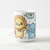 Cute Superhero Lion and Elephant Friends Cartoon Kaffeetasse (Mittel)