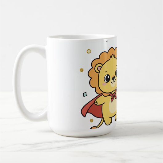 Cute Superhero Lion and Elephant Friends Cartoon Kaffeetasse (Links)
