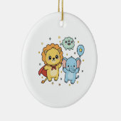 Cute Superhero Lion and Elephant Friends Cartoon Keramik Ornament (Rechts)