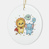 Cute Superhero Lion and Elephant Friends Cartoon Keramik Ornament (Links)