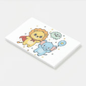 Cute Superhero Lion and Elephant Friends Cartoon Post-it Klebezettel (angewinkelt)