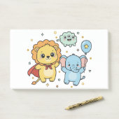 Cute Superhero Lion and Elephant Friends Cartoon Post-it Klebezettel (Auf Schreibtisch)