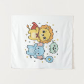 Cute Superhero Lion and Elephant Friends Cartoon Wandteppich (Vorderseite (Horizontal))