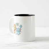 Cute Superhero Lion and Elephant Friends Cartoon Zweifarbige Tasse (Vorderseite Links)