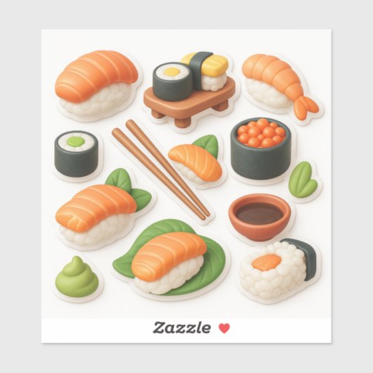 Cute Sushi Collage – Kawaii Japanese Food. Aufkleber (Blatt)