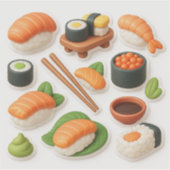 Cute Sushi Collage – Kawaii Japanese Food. Aufkleber (Vorderseite)