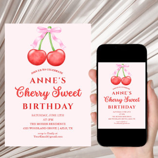 cute Sweet Cherry Birthday Invitation Girl Einladung
