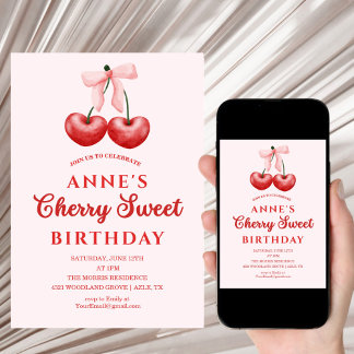 cute Sweet Cherry Birthday Invitation Girl Einladung