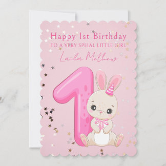 Cute Sweet Christmas 1st Birthday Photo pink Einladung