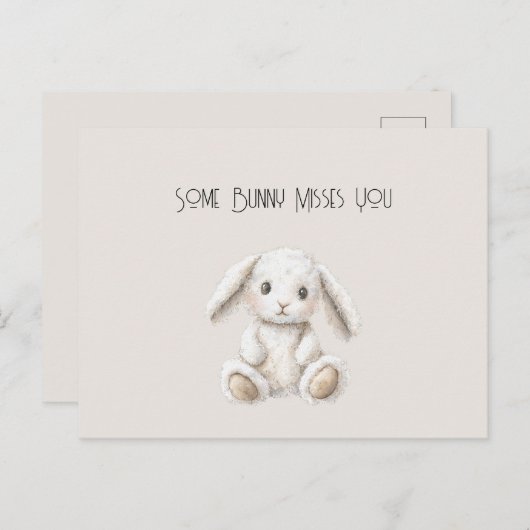 Cute Sweet Cream White Bunny Missing You Postkarte (Vorne/Hinten)