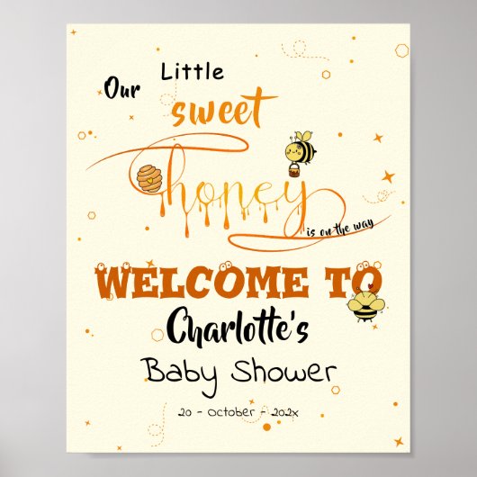Cute Sweet Honey & Kawaii Eyeball Text Baby Shower Poster (Vorne)