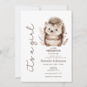 Cute Sweet Little Hedgehog Its A Girl Baby Shower Einladung (Vorderseite)