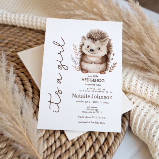 Cute Sweet Little Hedgehog Its A Girl Baby Shower Einladung