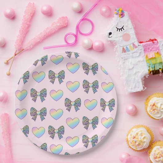  cute sweet rainbow hearts pastel gradient pattern pappteller (Party)