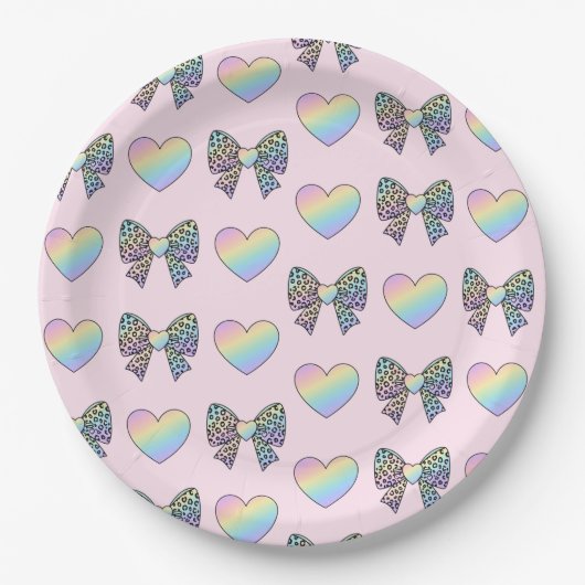  cute sweet rainbow hearts pastel gradient pattern pappteller (Vorderseite)