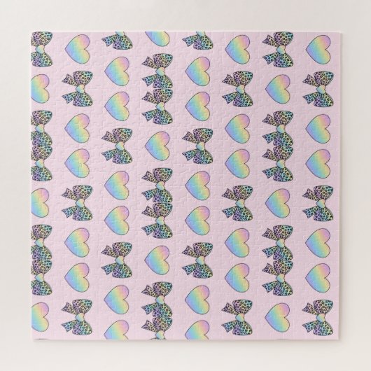  cute sweet rainbow hearts pastel gradient pattern puzzle (Horizontal)