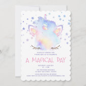 Cute Sweet Rainbow Unicorn Girl's Birthday Party Einladung (Vorderseite)