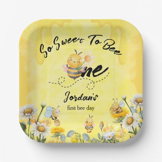 Cute Sweet To Bee One Wildflower 1st birthday Pappteller (Vorderseite)