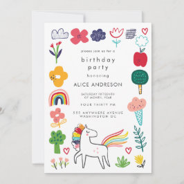 Cute Sweet Unicorn Kids Birthday Party Einladung