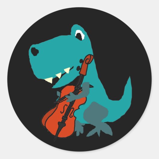 Cute T-rex Dinosaur Playing Cello Music Runder Aufkleber (Vorderseite)