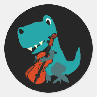 Cute T-rex Dinosaur Playing Cello Music Runder Aufkleber