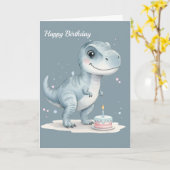 Cute T-Rex Dinosaur with Cake - Kids Birthday  Karte (Gelbe Blume)