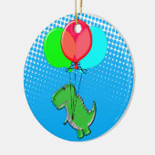 Cute T-Rex Flying With Balloons In Blue Sky Keramik Ornament (Links)
