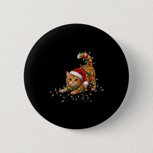 Cute Tabby Cat Christmas Funny Lights Xmas Cat In Button (Vorderseite)