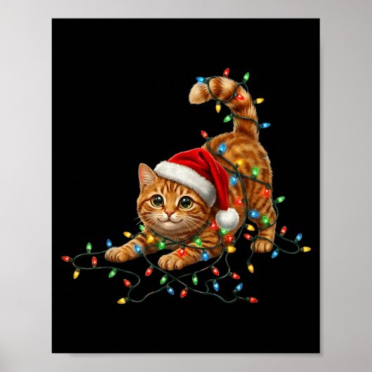 Cute Tabby Cat Christmas Funny Lights Xmas Cat In  Poster (Vorne)